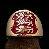 Excellent crafted Men's red 3 Lions Coat of Arms Pinky Ring - solid Brass - BikeRing4u