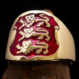 Excellent crafted Men's red 3 Lions Coat of Arms Pinky Ring - solid Brass - BikeRing4u