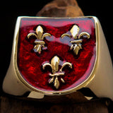 Excellent crafted Men's red Fleur de Lis Coat of Arms Ring - solid Brass - BikeRing4u