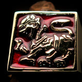 Perfectly crafted Men's red Sinhalese Lion Pinky Ring - Solid Brass - BikeRing4u