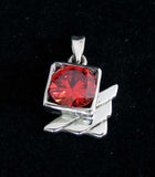 Asymmetric round red CZ in Square Pendant - Sterling Silver