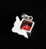 Asymmetric round red CZ in Square Pendant - Sterling Silver