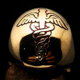 Excellent crafted Men's red Medical Doctor Seal Ring - solid Brass - BikeRing4u
