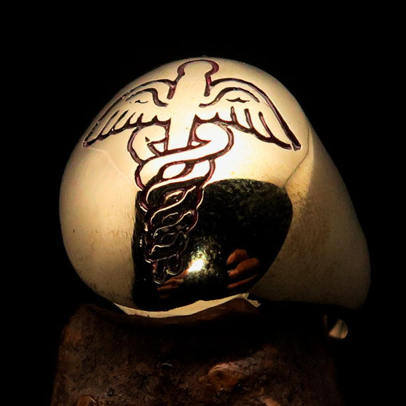 Excellent crafted Men's red Medical Doctor Seal Ring - solid Brass - BikeRing4u