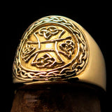 Excellent crafted ancient Celtic Birgit's Cross Men's Pinky Ring - solid shiny Brass - BikeRing4u