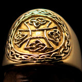 Excellent crafted ancient Celtic Birgit's Cross Men's Pinky Ring - solid shiny Brass - BikeRing4u