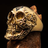 Excellent crafted Men's black 1% Runes Skull Outlaw Biker Ring - solid Brass - BikeRing4u