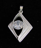 Diamond shaped round white CZ Pendant - Sterling Silver