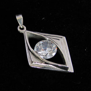 Diamond shaped round white CZ Pendant - Sterling Silver