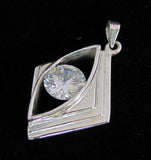 Diamond shaped round white CZ Pendant - Sterling Silver