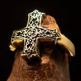 Excellent crafted Men's ornamental Celtic Cross Ring - antiqued Brass - BikeRing4u