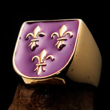 Excellent crafted Men's purple Fleur de Lis Coat of Arms Ring - solid Brass - BikeRing4u