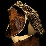 Huge Excellent crafted Men's Male Lion Ring - antiqued Brass - BikeRing4u