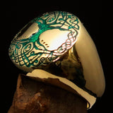 Excellent crafted ancient Men's green Tree of Life Ring - Solid Brass - BikeRing4u