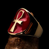 Excellent crafted Men's big red Egyptian Ankh Cross Ring - solid Brass - BikeRing4u