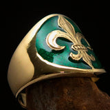 Excellent crafted Men's green Fleur de Lis Seal Pinky Ring - solid Brass - BikeRing4u