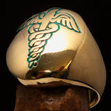 Excellent crafted Men's Green Medical Doctor Seal Ring - solid Brass - BikeRing4u