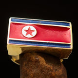 Perfectly crafted Men's Flag Ring North Korea - solid Brass - BikeRing4u
