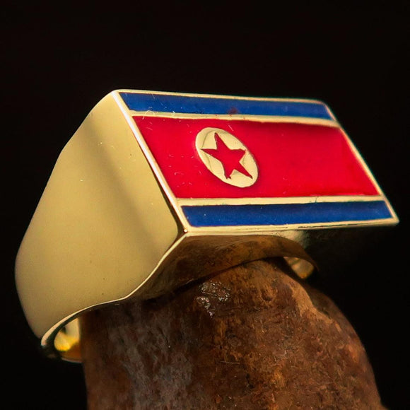 Perfectly crafted Men's Flag Ring North Korea - solid Brass - BikeRing4u