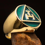 Excellent crafted ancient Men's green Masonic Pinky Ring - Solid Brass - BikeRing4u