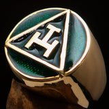 Excellent crafted ancient Men's green Masonic Pinky Ring - Solid Brass - BikeRing4u