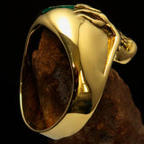 Excellent crafted Men's green 1% Flaming Skull Outlaw Ring red CZ Eyes Enamel - Solid Brass - BikeRing4u