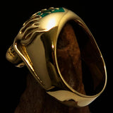 Excellent crafted Men's green 1% Flaming Skull Outlaw Ring red CZ Eyes Enamel - Solid Brass - BikeRing4u