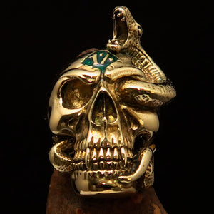 Excellent crafted Men's green 1% Snake Skull Outlaw Biker Ring - solid Brass - BikeRing4u