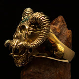 Excellent crafted Men's green 1% Ram Skull Outlaw Biker Ring - Solid Brass - BikeRing4u