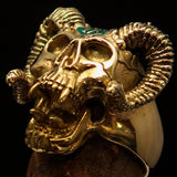 Excellent crafted Men's green 1% Ram Skull Outlaw Biker Ring - Solid Brass - BikeRing4u