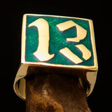 Excellent crafted Men's green lucky Number 13 Biker Ring - Solid Brass - BikeRing4u