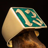 Excellent crafted Men's green lucky Number 13 Biker Ring - Solid Brass - BikeRing4u