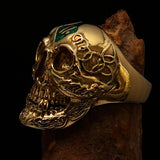 Excellent crafted Men's green 1% Runes Skull Outlaw Biker Ring - solid Brass - BikeRing4u