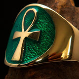 Excellent crafted Men's big green Egyptian Ankh Cross Ring - solid Brass - BikeRing4u