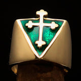 Excellent crafted Men's green Coptic Rose Cross Ring - Solid Brass - BikeRing4u