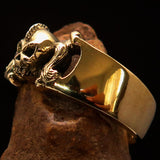 Excellent crafted Pony Tail Girly Skull Ring - antiqued Brass - BikeRing4u