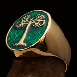 Excellent crafted Men's green oval Tree of Life Pinky Ring - Solid Brass - BikeRing4u