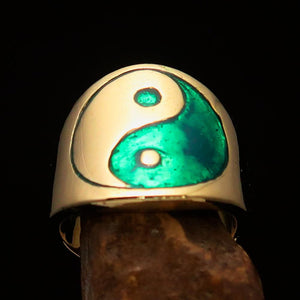 Excellent crafted Men's green Yin Yang Pinky Ring - Solid Brass - BikeRing4u