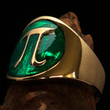 Excellent crafted Men's green Greek Letter PI Pinky Ring - Solid Brass - BikeRing4u