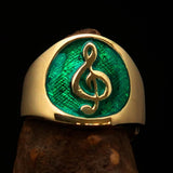 Excellent crafted round Men's green Treble Clef Pinky Ring - Solid Brass - BikeRing4u