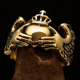 Excellent crafted Claddagh winged heart and Crown Men's Ring - Solid Brass - BikeRing4u