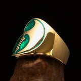 Perfectly crafted ancient Men's green Labrys double Axe Pinky Ring - Solid Brass - BikeRing4u