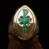 Ancient Christian Monogram Men's Cross Ring green Chi Rho XP - Solid Brass - BikeRing4u