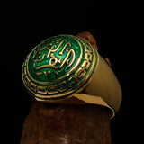 Domed Men's green Al Quran ul Kareem Muslim Pinky Ring - solid Brass - BikeRing4u