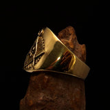 Men's ancient Square Compasses Masonic Pinky Ring Freemason G - shiny Brass - BikeRing4u