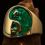 Excellent crafted Men's green Spades Yin Yang Poker Ring - solid Brass - BikeRing4u