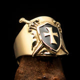 Crossed Swords Men's Knights Templar black Cross Ring - solid Brass - BikeRing4u