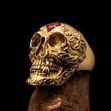 Excellent crafted Men's red 1% Runes Skull Outlaw Biker Ring - solid Brass - BikeRing4u