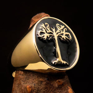 Excellent crafted Men's black oval Tree of Life Pinky Ring - Solid Brass - BikeRing4u