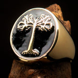 Excellent crafted Men's black oval Tree of Life Pinky Ring - Solid Brass - BikeRing4u